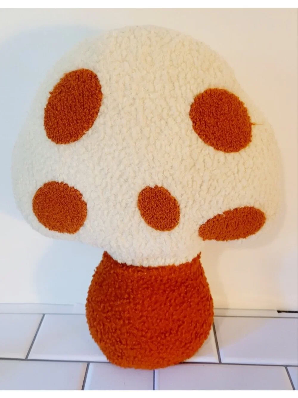 Harvest Orange and White Mushroom Decorative Throw Pillow Textured Knit 14 Inch